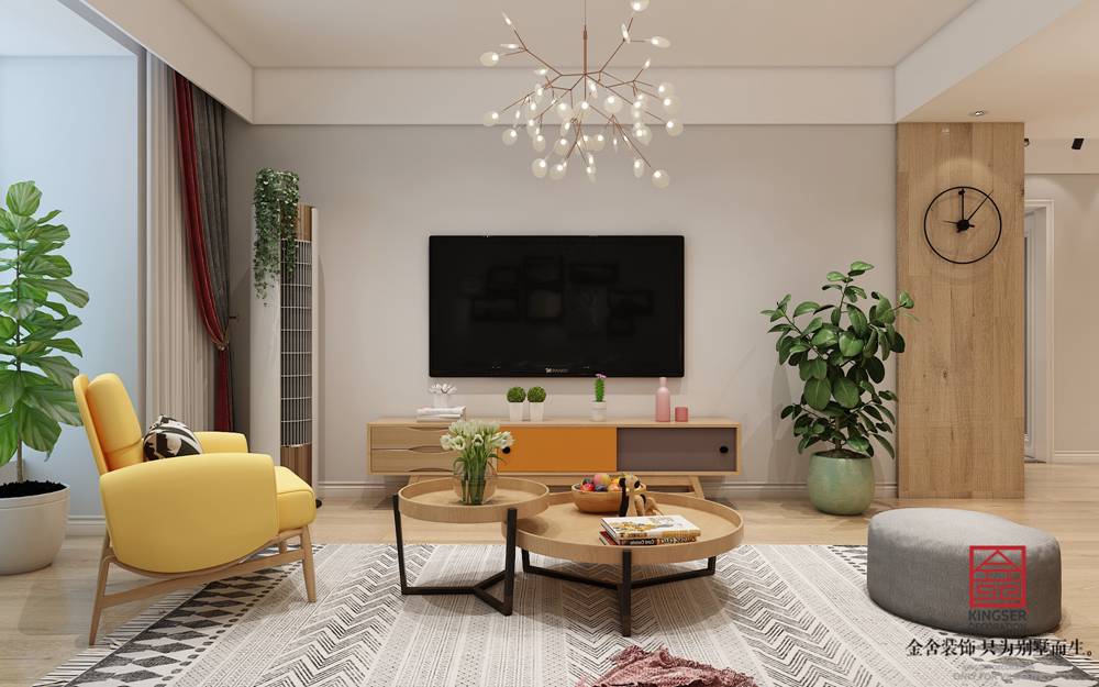 翰玉門庭90平米現代簡約風格裝修-客廳