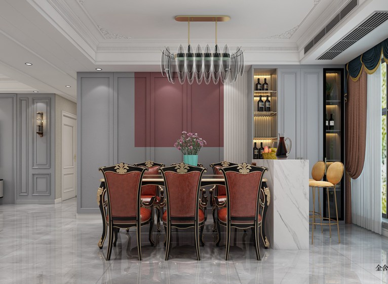 悅傾城140平米裝修-美式風格-餐廳